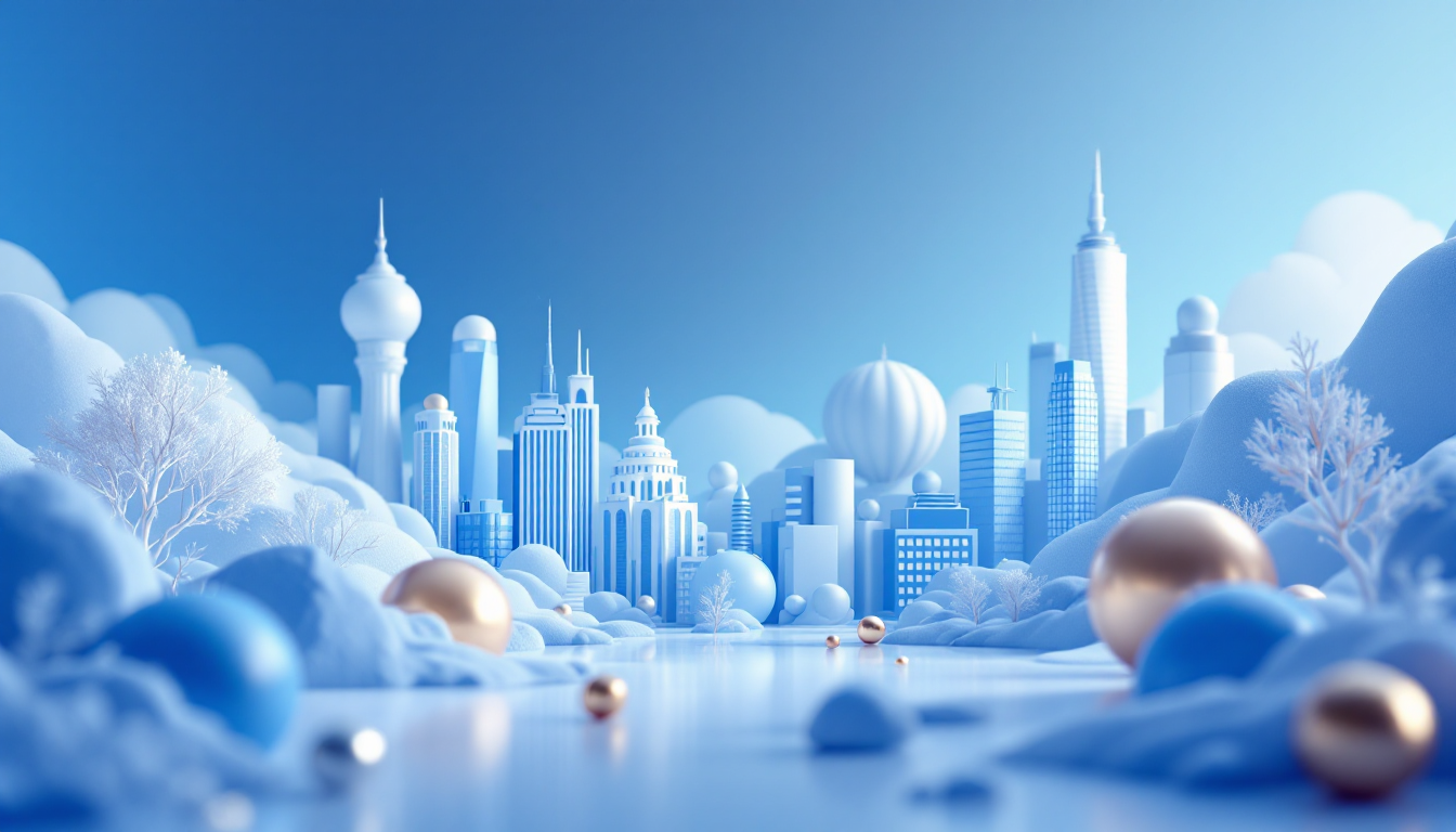 3D illustration of XRP ETFs attracting $45 million in a futuristic urban setting with blue gradient.