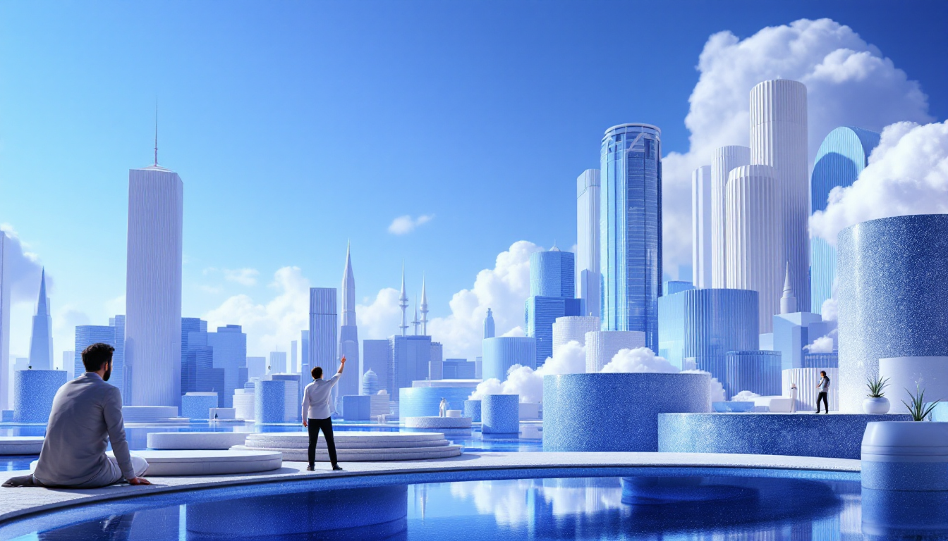 3D illustration of tokenized assets on Bitget UEX, featuring city skyline and soft lighting effects.