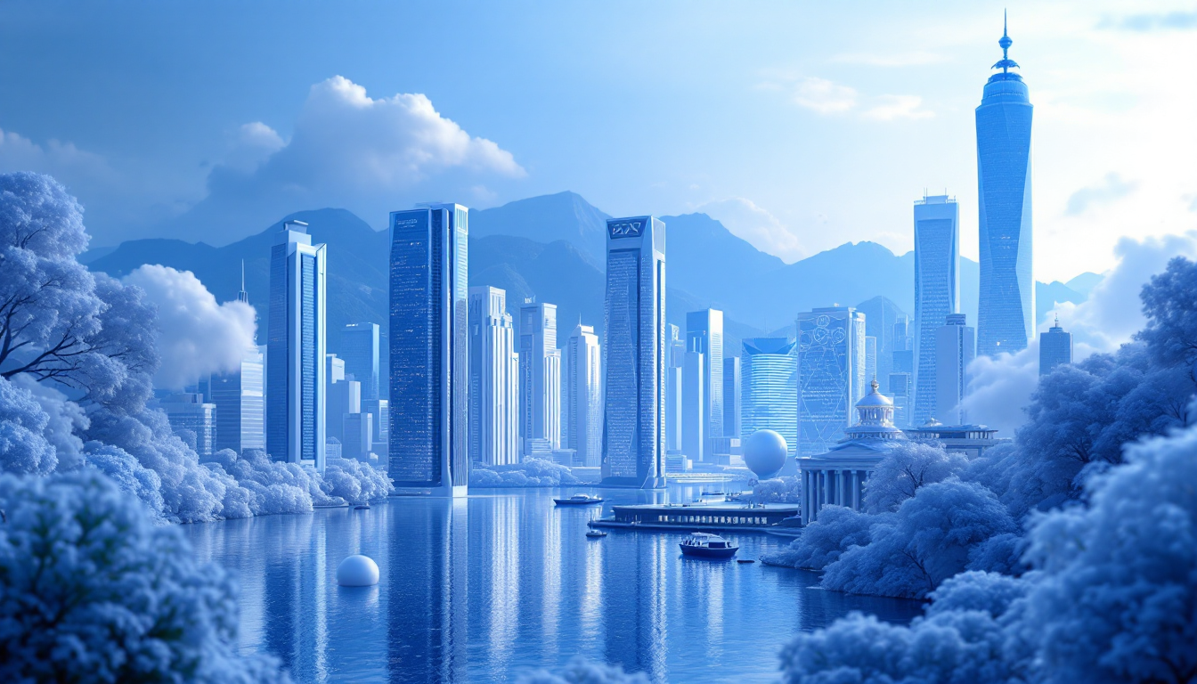3D realistic illustration of Hong Kong skyline, warning about unlicensed cryptocurrency operators.