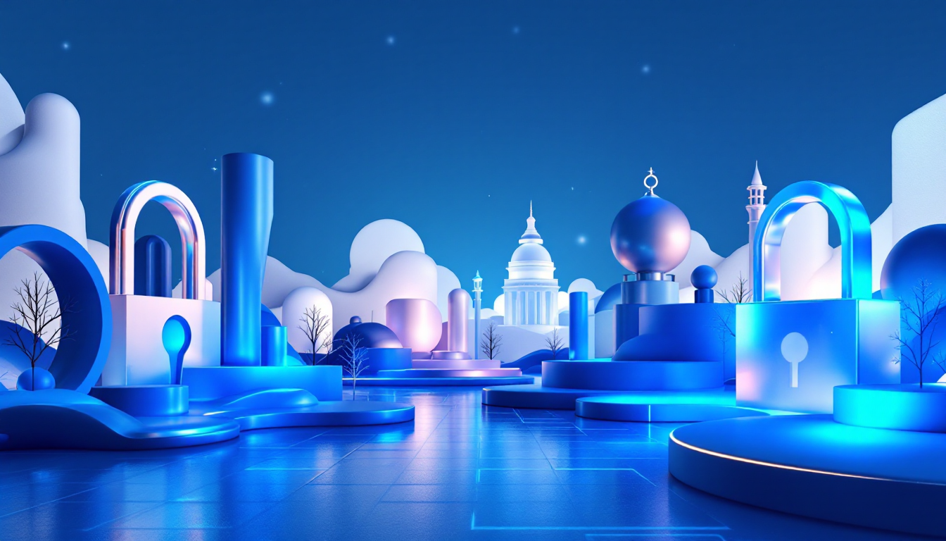A 3D illustration highlighting AI security threats in Web3 with a blue to white gradient background.