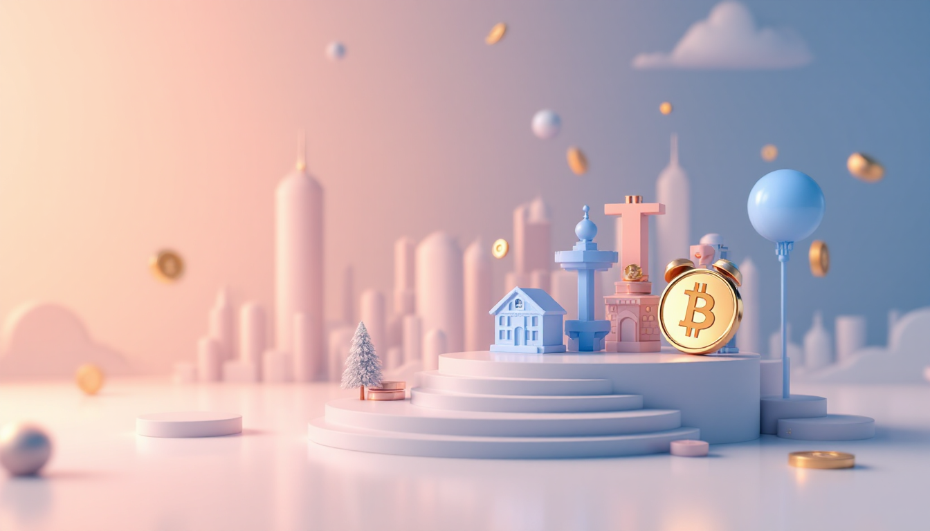 3D realistic illustration of the altcoin market with blue to white gradient background and skyline.