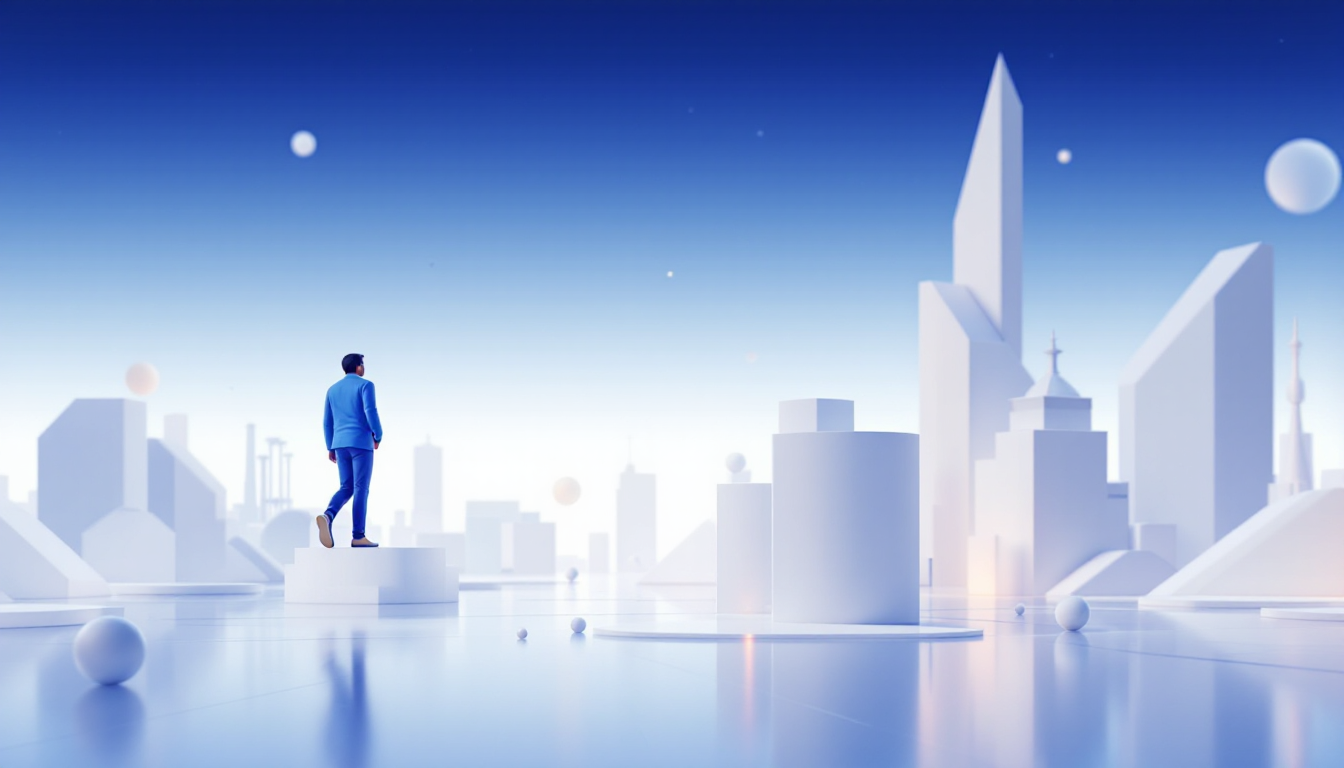 A 3D realistic illustration depicting Matter Labs phasing out EraVM with a serene skyline backdrop.