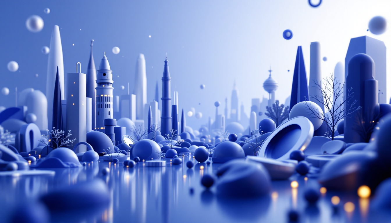 A 3D illustration depicting ripple's RLUSD stablecoin transition in a futuristic urban setting.