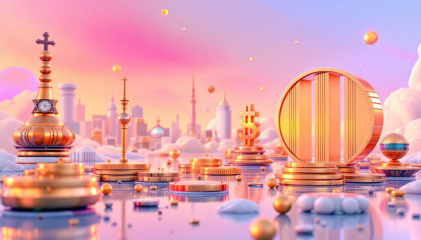 3D illustration of XRP eclipsing Bitcoin, featuring soft lighting and a futuristic urban skyline.