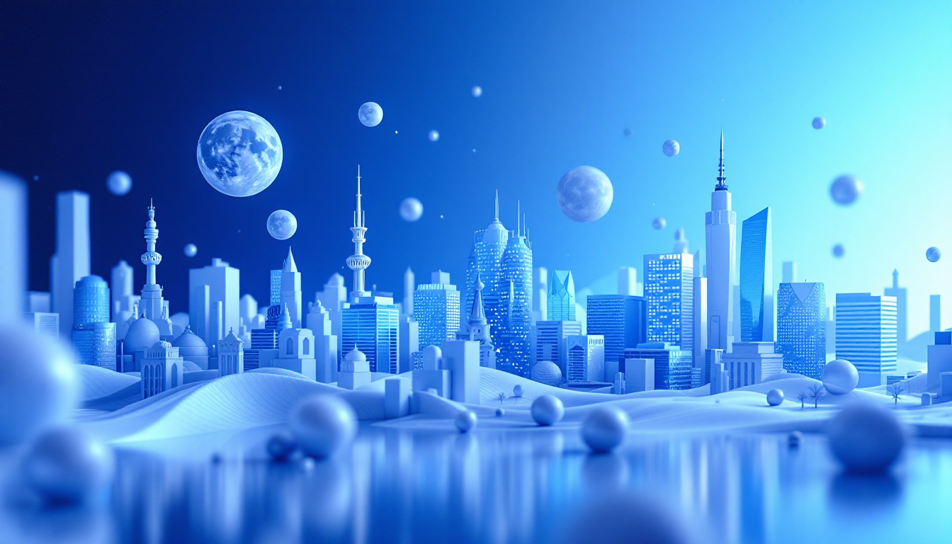 A 3D realistic illustration depicting stock tokenization, AMC governance, and evolving regulations.