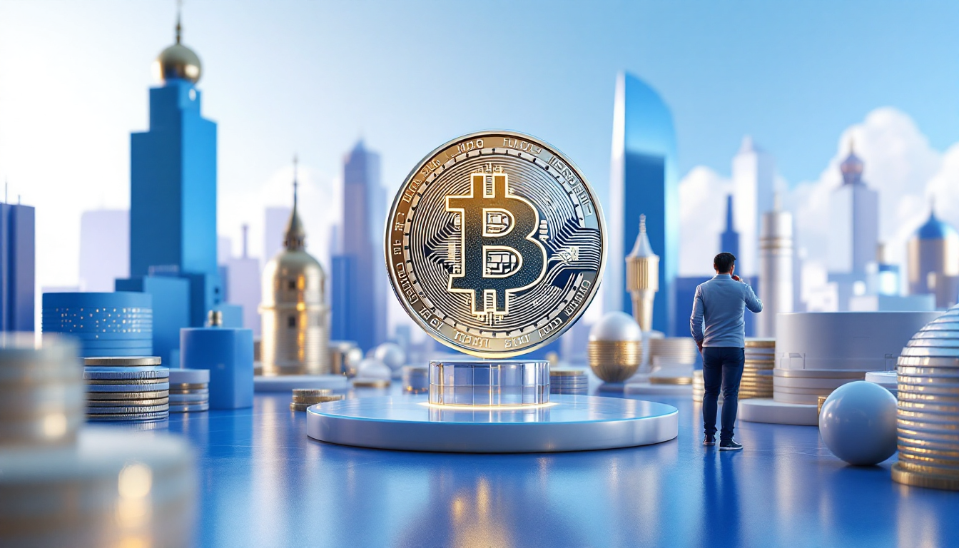 A 3D illustration depicting a calm urban scene emphasizing digital security and financial themes.