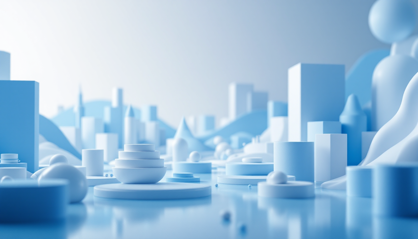 3D illustration of VeChainThor's Interstellar upgrade featuring blue and white gradient background.