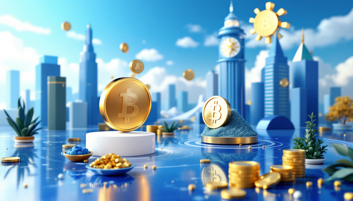 A 3D illustration featuring a multi-currency account theme with blue and white gradient background.