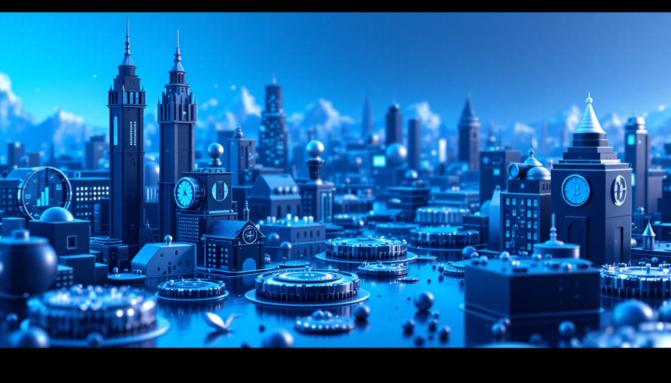 A 3D illustration depicting a Bitcoin whale purchasing 1,075.6 BTC in a futuristic urban setting.