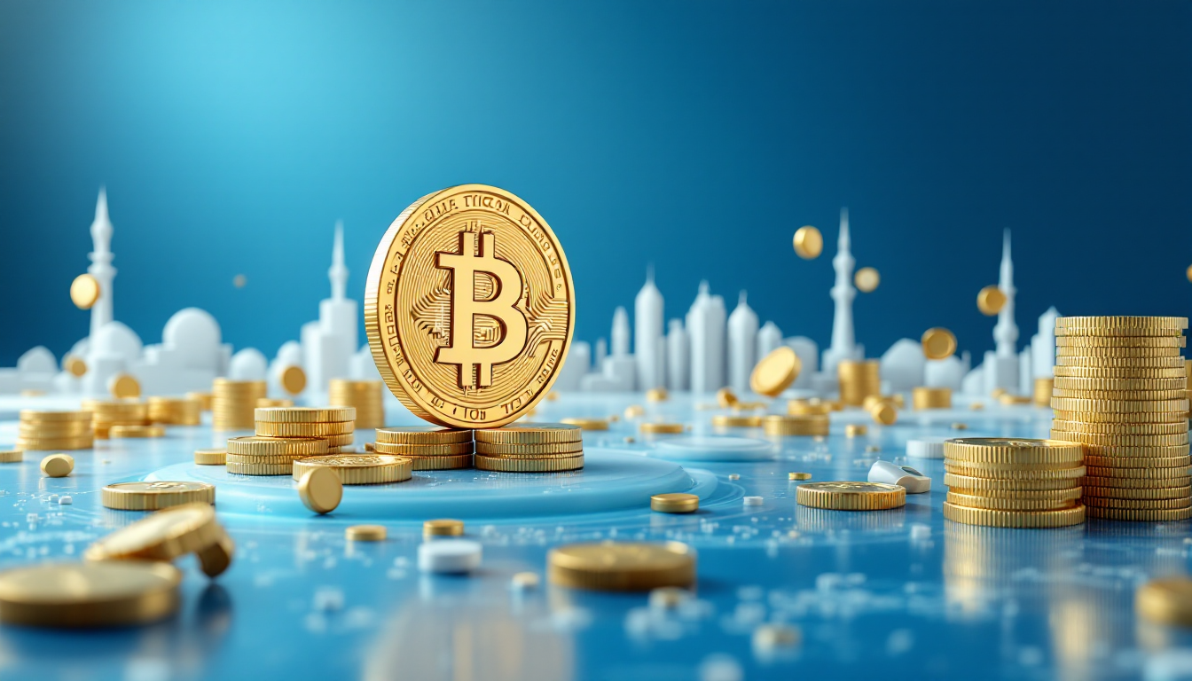 A 3D illustration depicting Bitcoin and gold as inflation hedges in a futuristic urban setting.