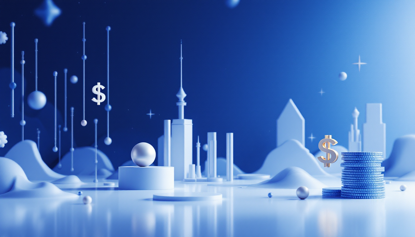 A 3D illustration depicting Grayscale's Zcash ETF share split with urban skyline and soft lighting.