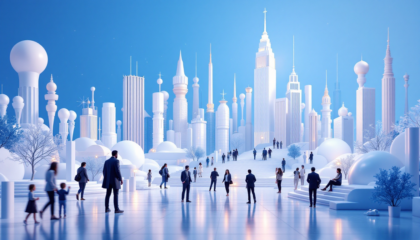 3D illustration of Coinbase's equity-linked futures in a serene urban setting with soft lighting.