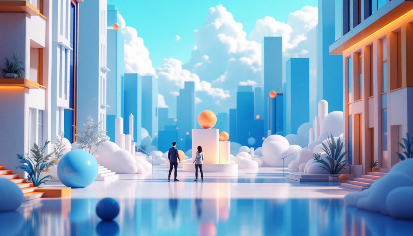 A 3D illustration of the NEAR Protocol token in a serene urban setting with soft lighting effects.