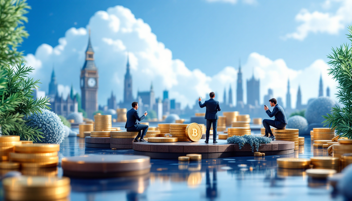 3D illustration featuring a blue to white gradient skyline, symbolizing XRP's potential in finance.