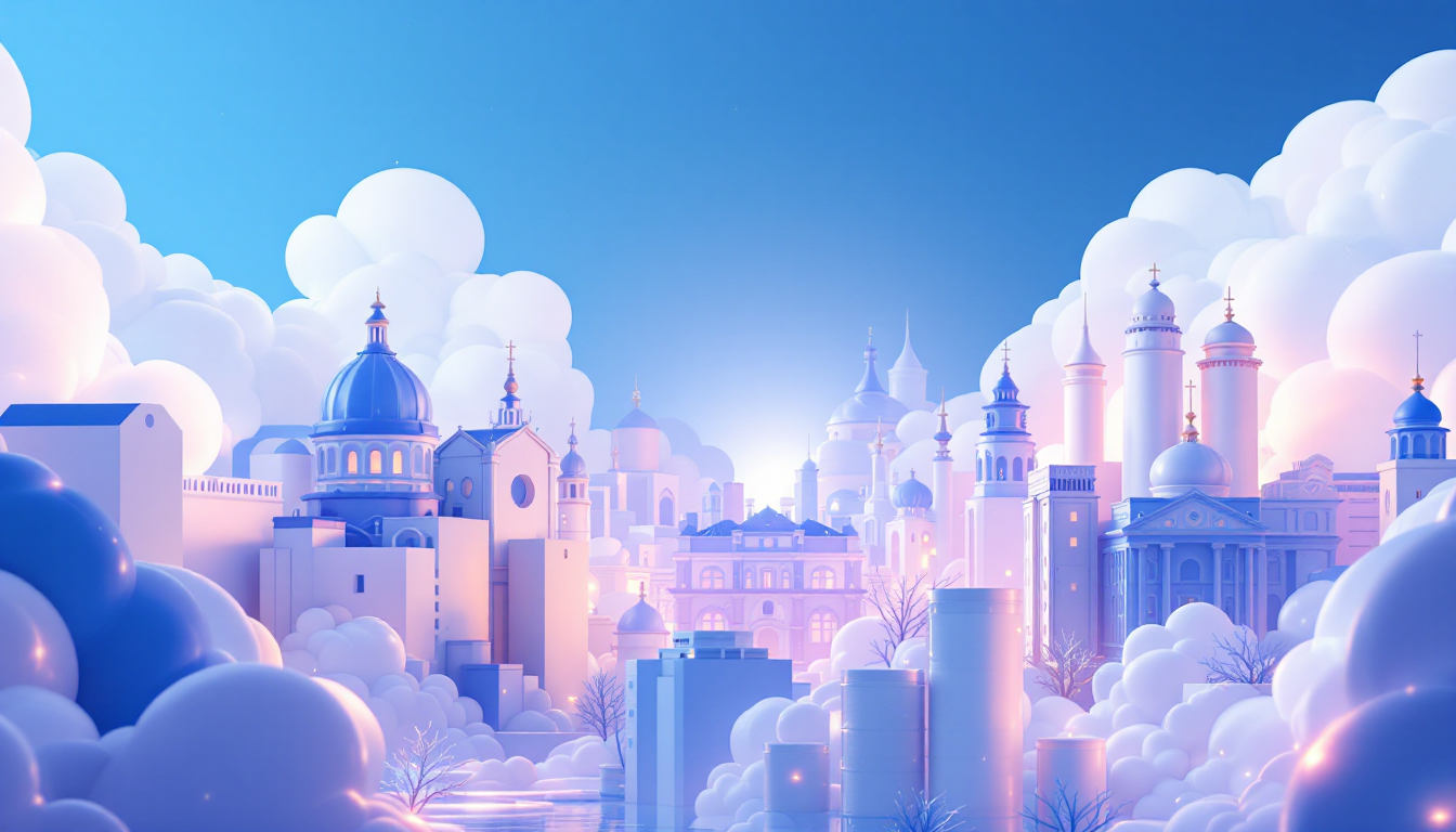 A 3D illustration of crypto risks with a blue-white gradient, sleek skyline, and soft neon lighting.