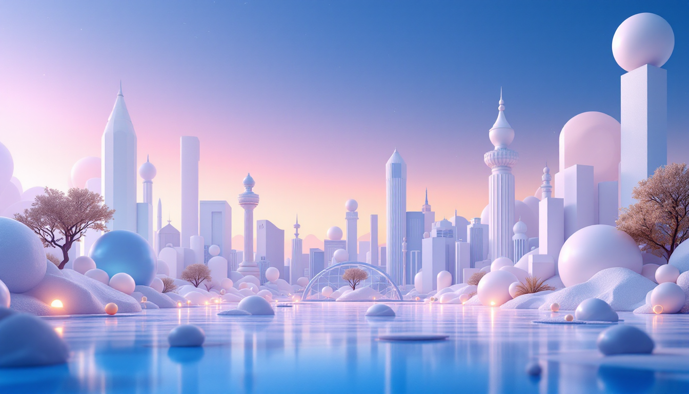 A 3D illustration featuring Cardano's price surge, with a blue-white gradient and soft neon lights.