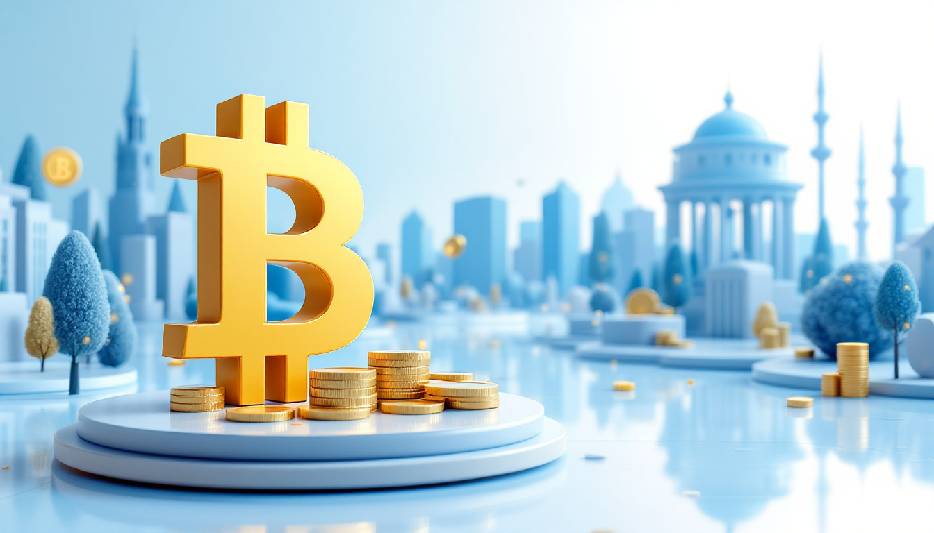 A 3D illustration depicts Bitcoin ETFs with $999 million in inflows, set in a calm, urban skyline.