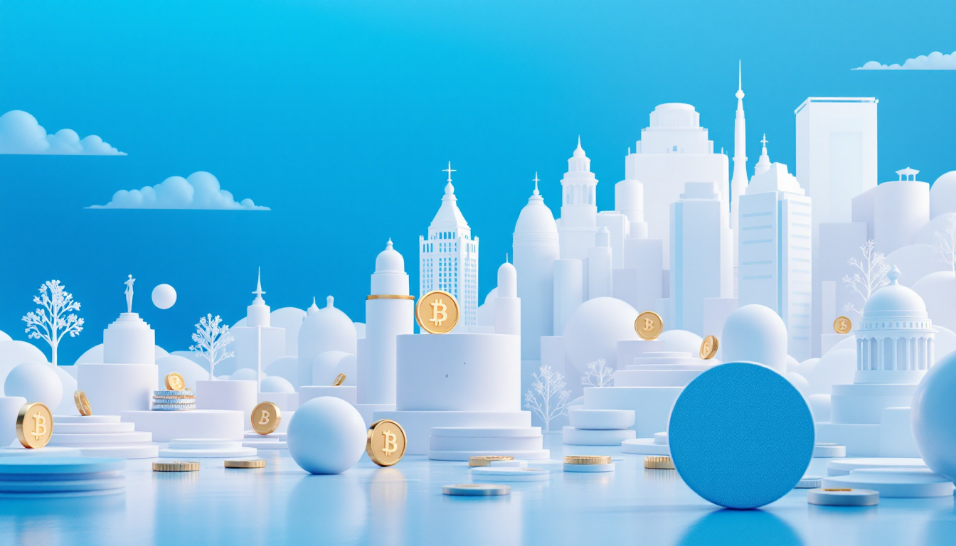 A 3D illustration depicting Aave's governance proposals on Bitcoin-backed loans with a calm mood.