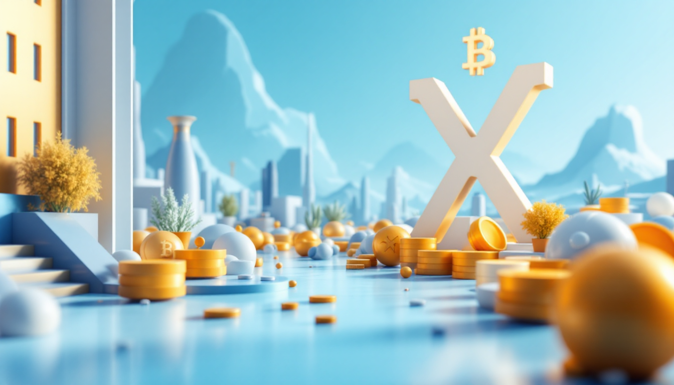 A 3D illustration depicting XRP's bold vision, showing a futuristic skyline with financial symbols.