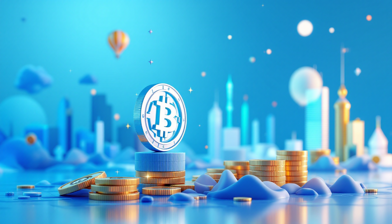 3D realistic illustration of a crypto wallet setup in a calm urban environment with blue gradient.