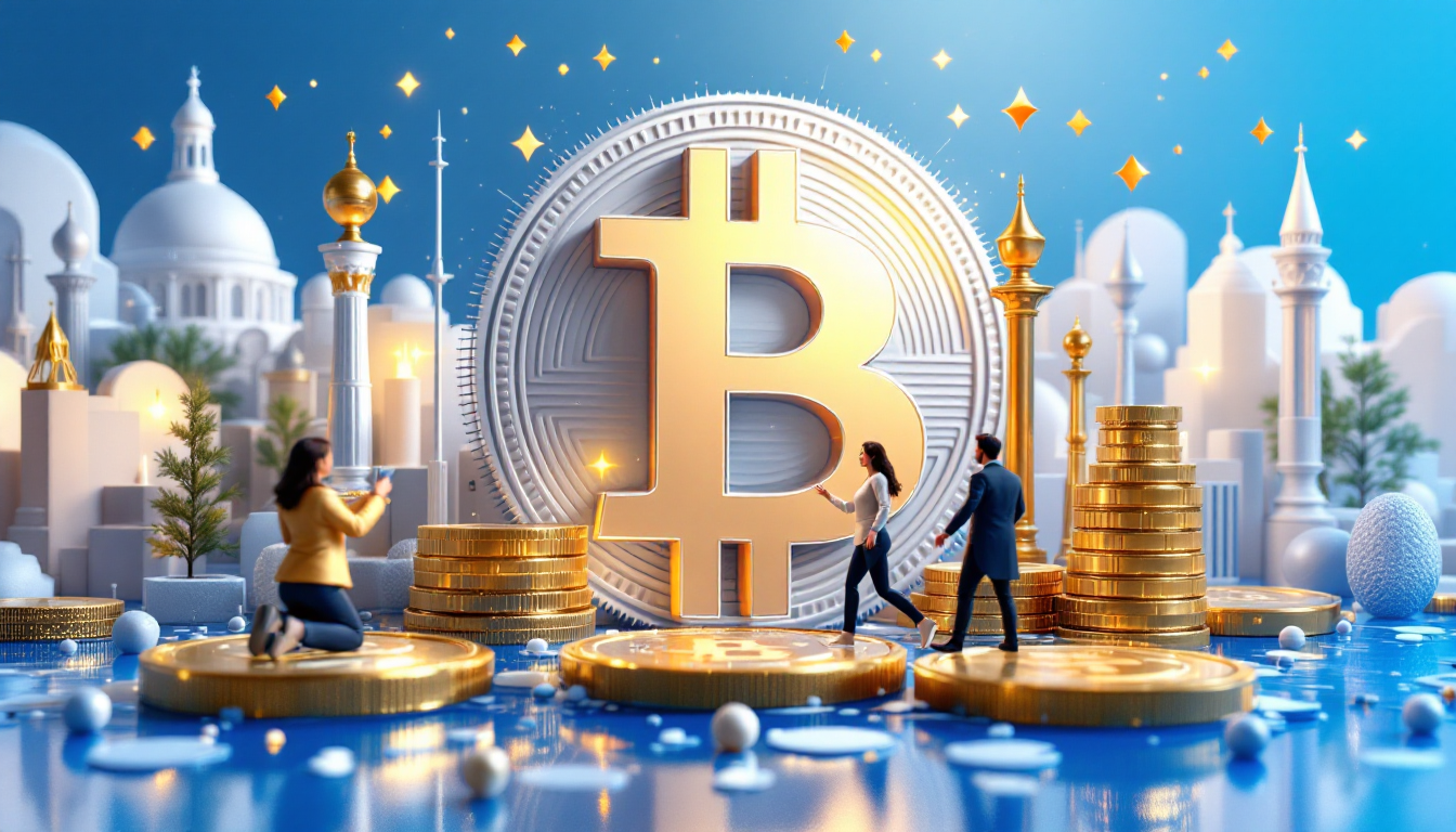 A 3D illustration depicts Bitcoin at $81,300, beside a sleek skyline in a calm blue gradient.