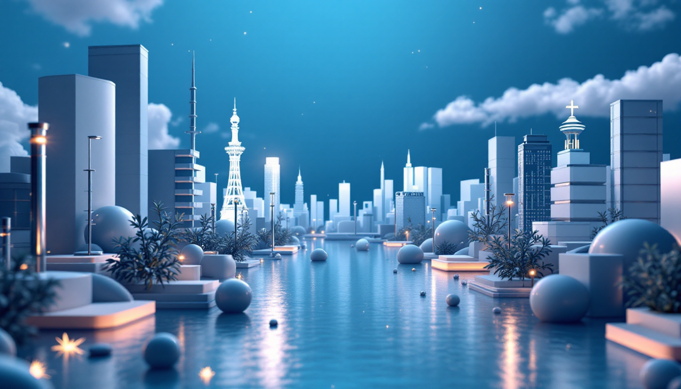 3D illustration of Chainlink's 6M LINK tokens, set against a blue-white gradient urban backdrop.