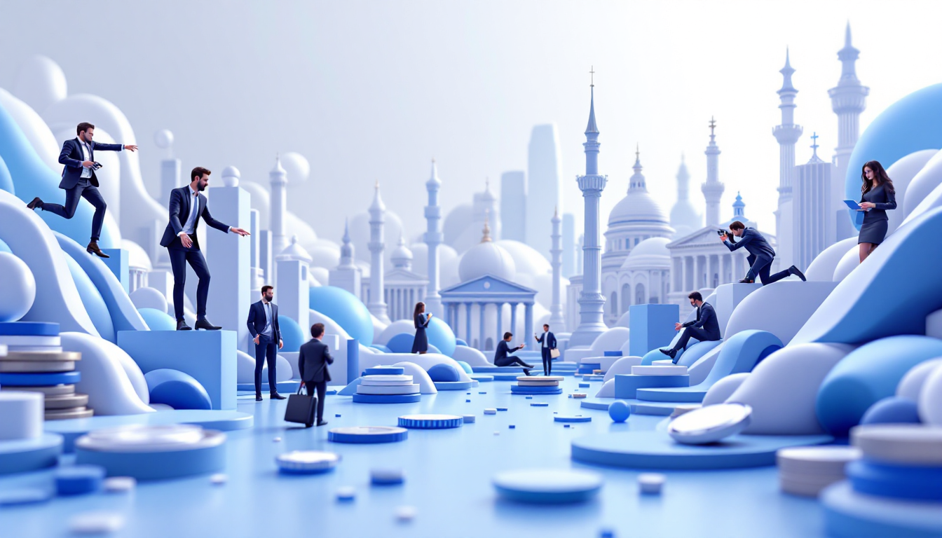 3D illustration of Bitcoin and Ethereum in a calm, urban setting, symbolizing market volatility.