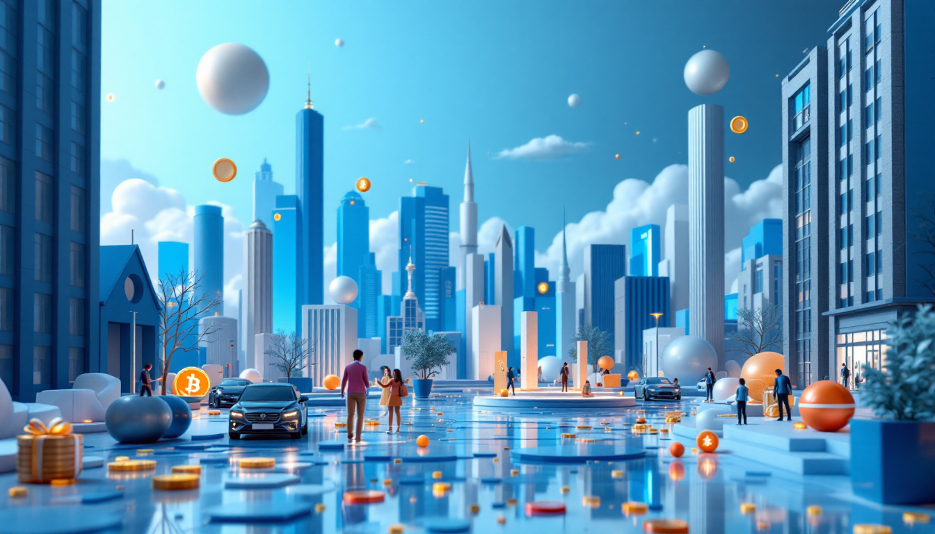 A 3D illustration depicting Illinois' new digital asset tax on crypto transactions with a skyline.