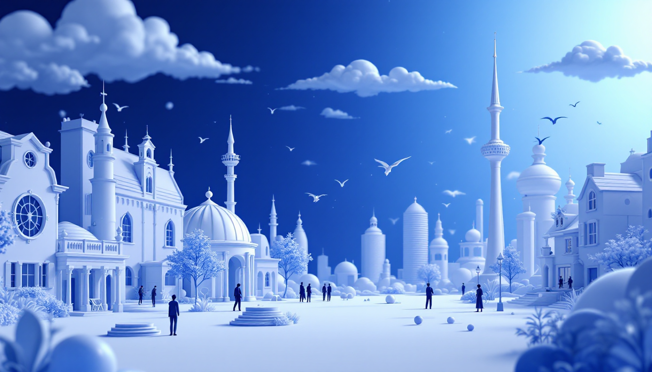 A 3D illustration depicting regulatory clarity in crypto, featuring a serene, futuristic skyline.