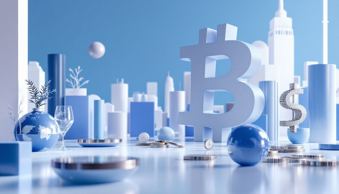 3D illustration depicting cryptocurrency token unlocks, featuring a blue to white gradient skyline.