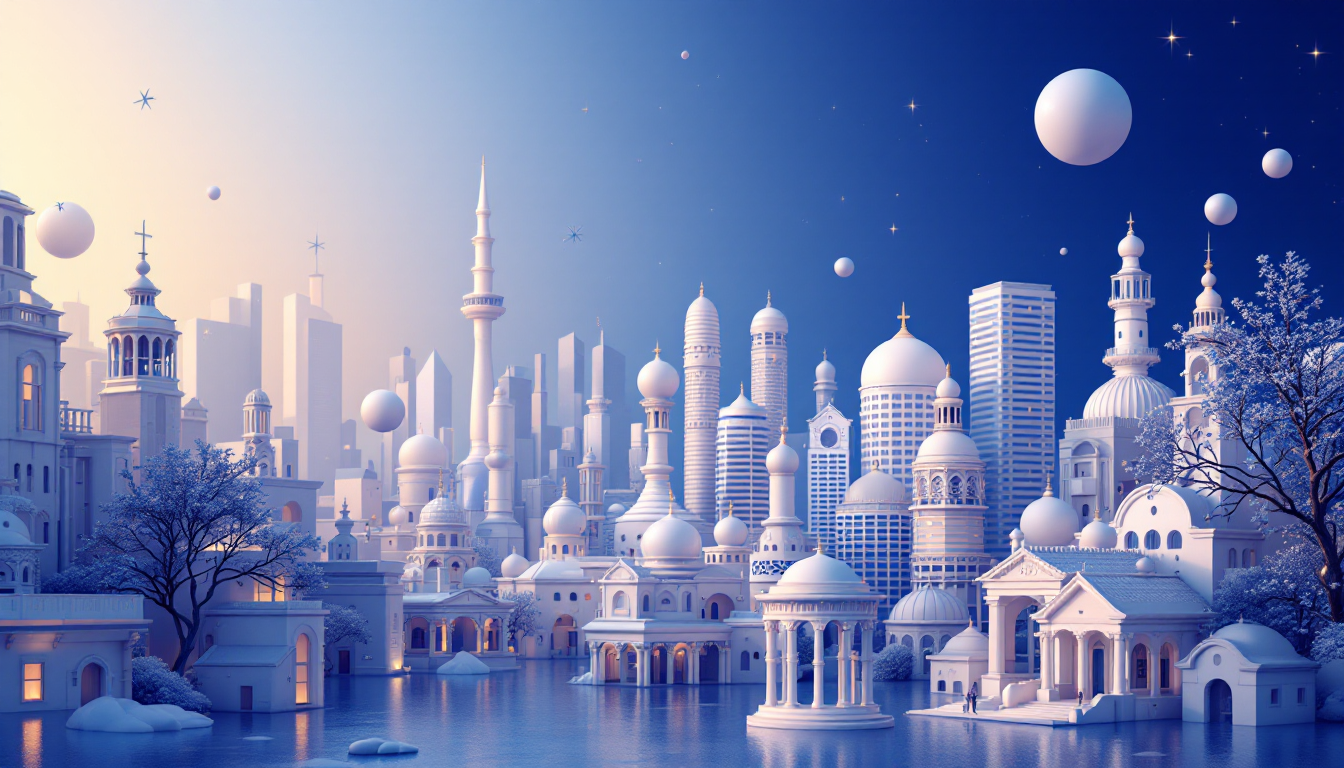 A 3D illustration depicting cryptocurrency regulation in the Philippines with a minimalist skyline.