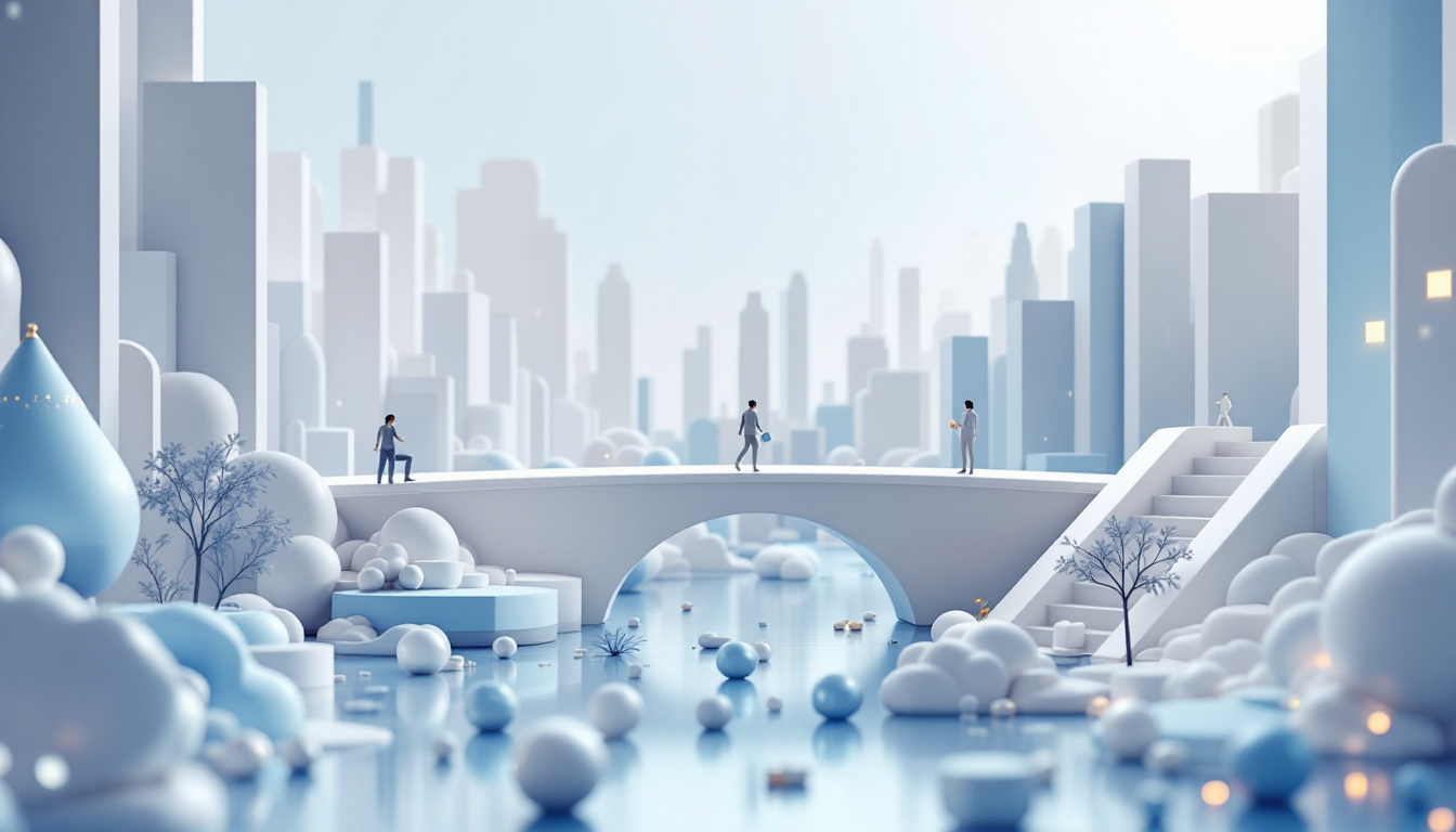 A 3D illustration of XRP price movements, featuring a blue to white gradient and elegant skyline.