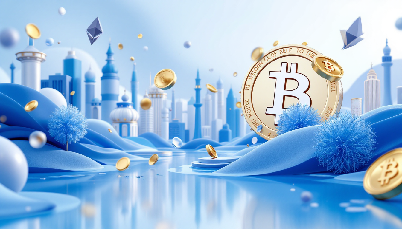 3D illustration showing Bitcoin, Ethereum, and Solana in a calm urban crypto market scene.