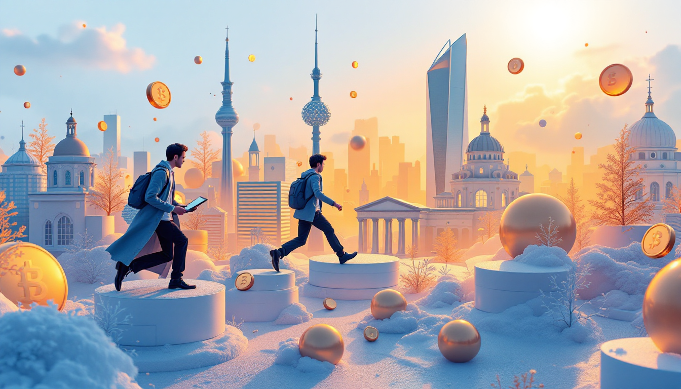 3D illustration featuring blue and white colors, depicting finance integration with crypto services.