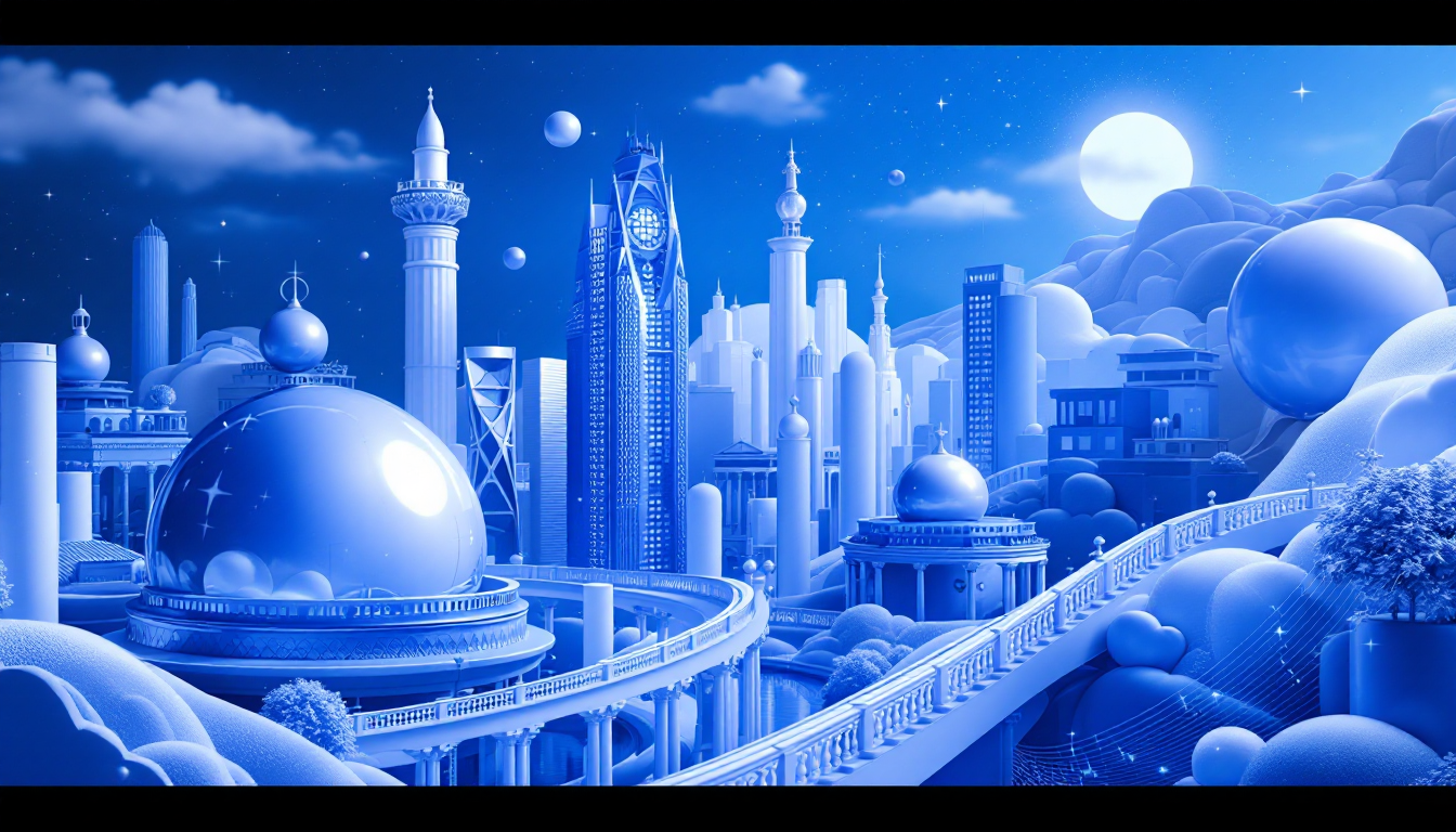 3D illustration reflecting DeFi debate on USDT vaults; blue-white gradient, sleek urban background.