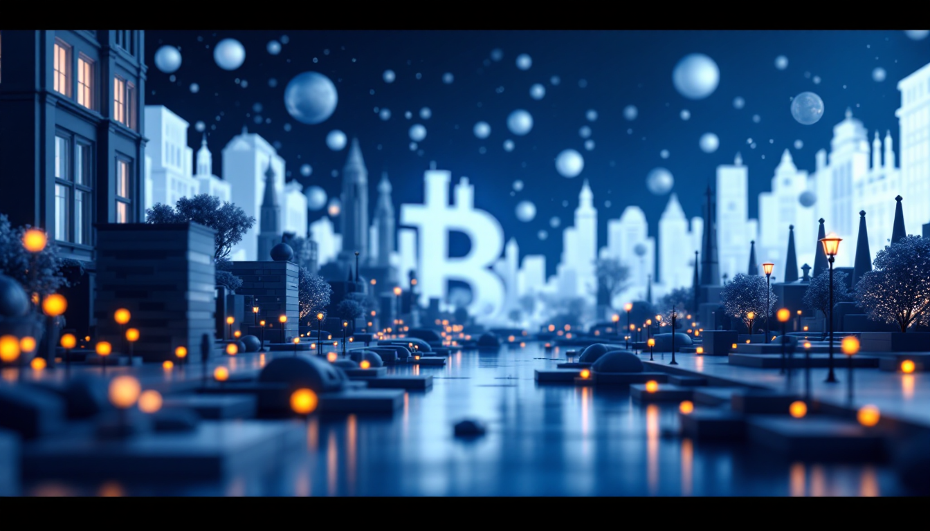 3D illustration depicting Bitcoin ETFs' $681 million outflow, with a calm urban skyline backdrop.