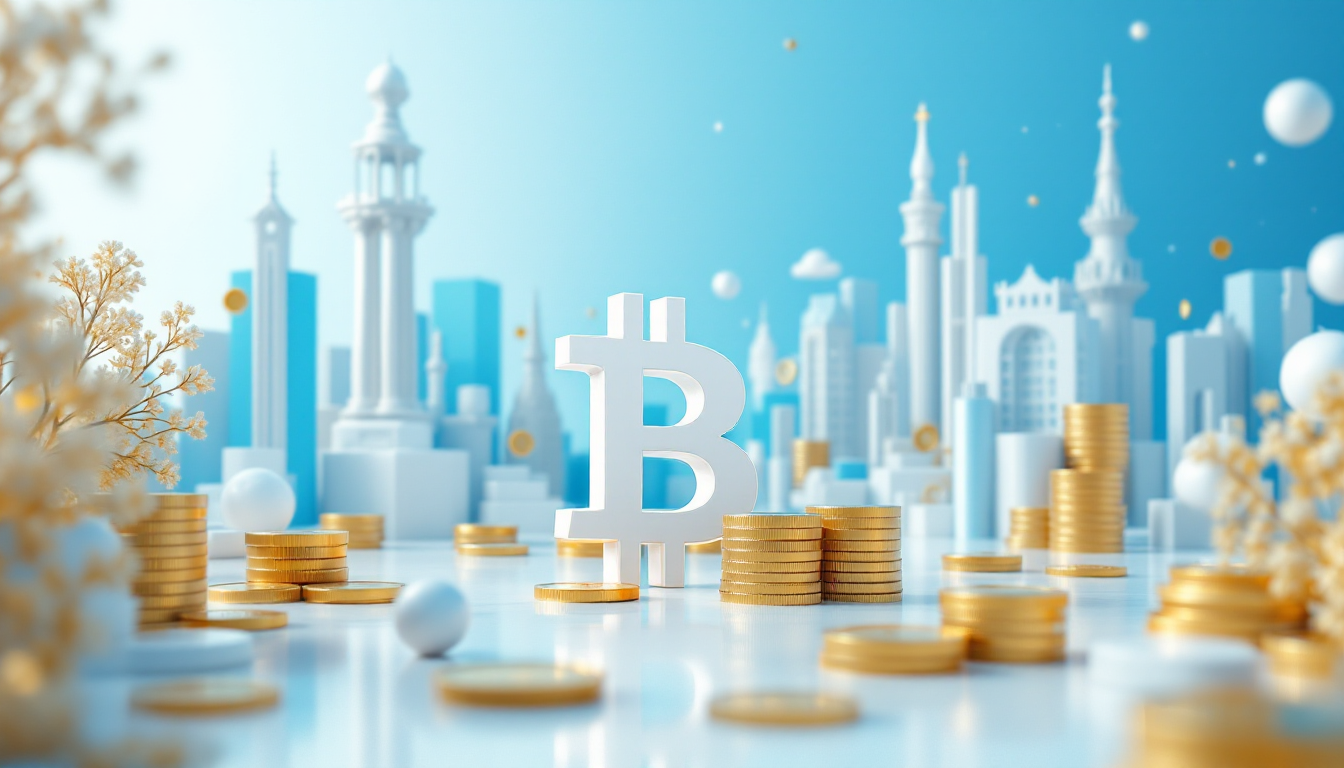 A 3D realistic illustration depicting Strive's Bitcoin acquisition in a futuristic urban setting.