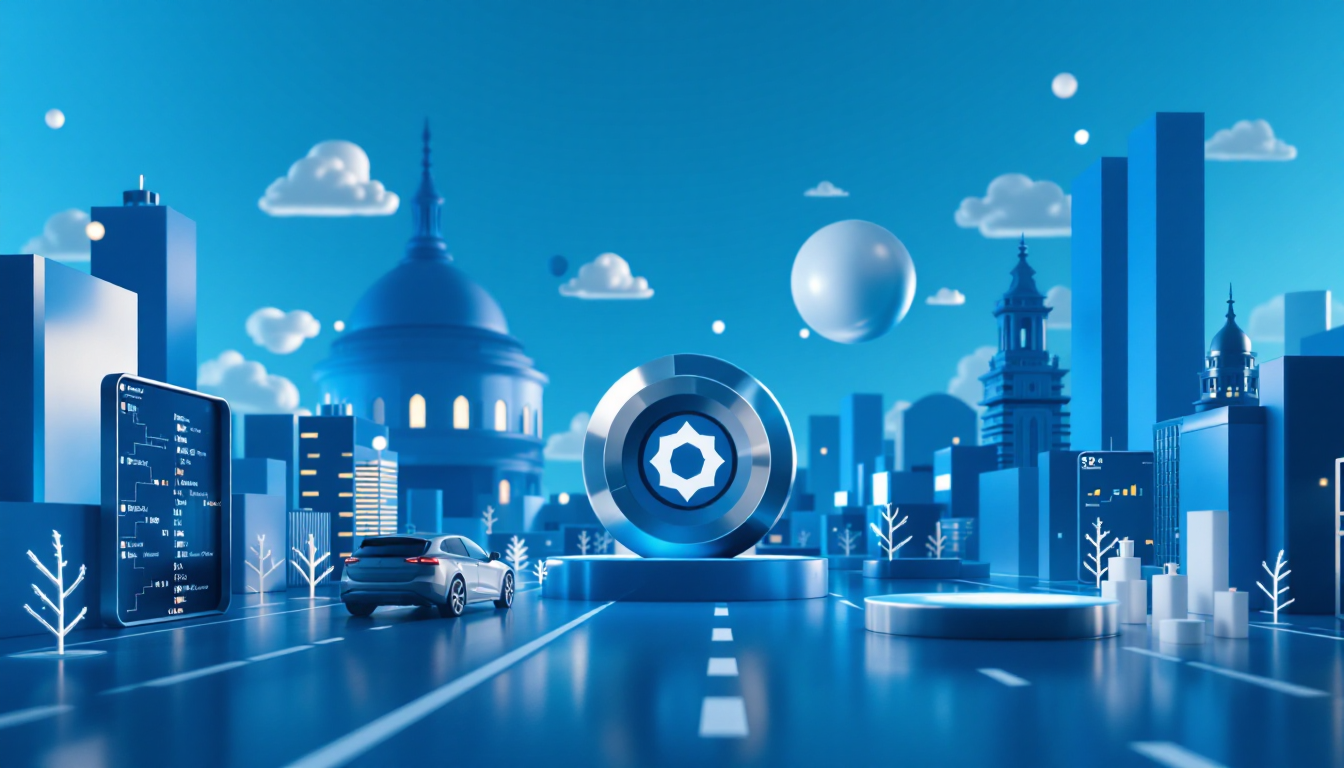A 3D illustration of a cyber alert, featuring a blue-to-white gradient and urban skyline elements.