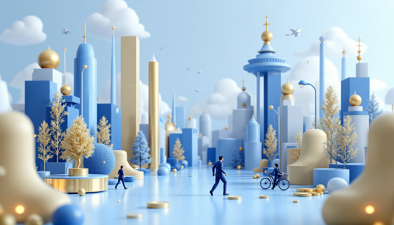 3D illustration depicting financial themes with XRPs, Moody’s ratings, and a futuristic skyline.