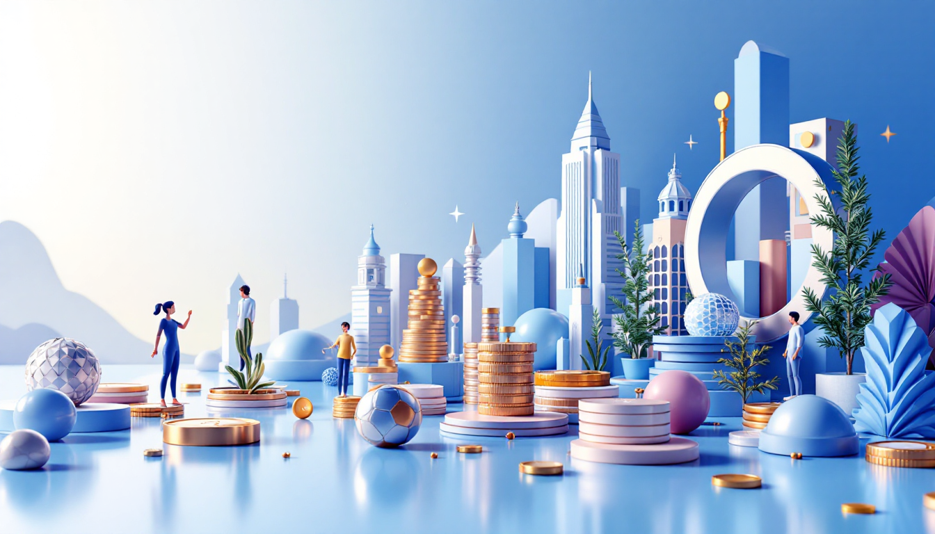 3D illustration of XRP price projections with bullish sentiment, featuring blue and white gradient.