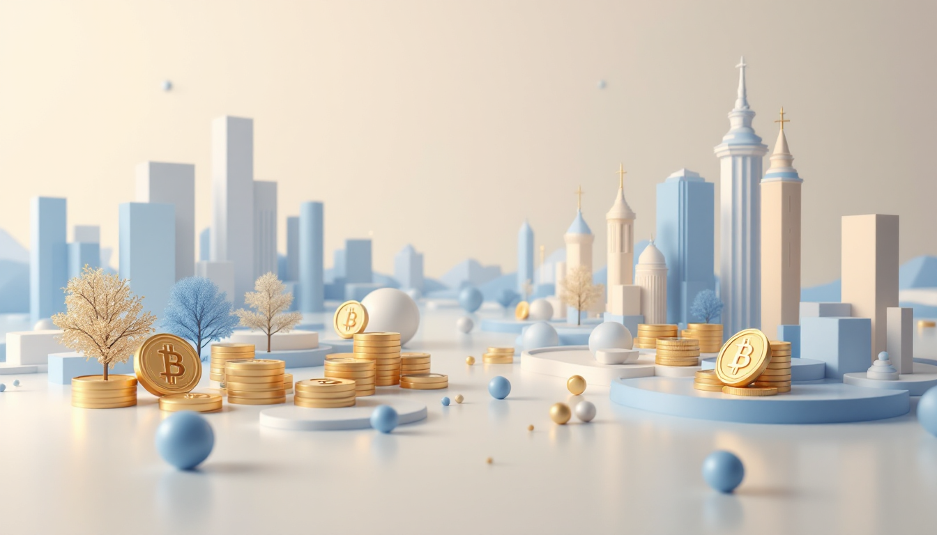 A 3D realistic illustration depicting crypto liquidity concepts in a calm, futuristic urban setting.