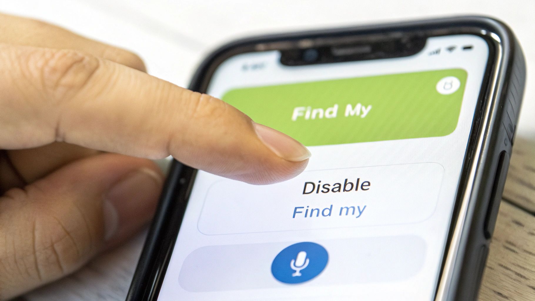 A person's hand holding an iPhone, navigating the settings menu to sign out of their Apple ID.