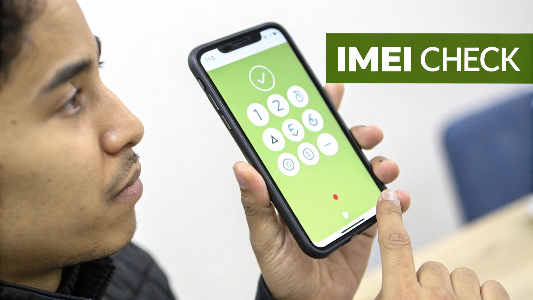 Person using a phone to check their IMEI number online