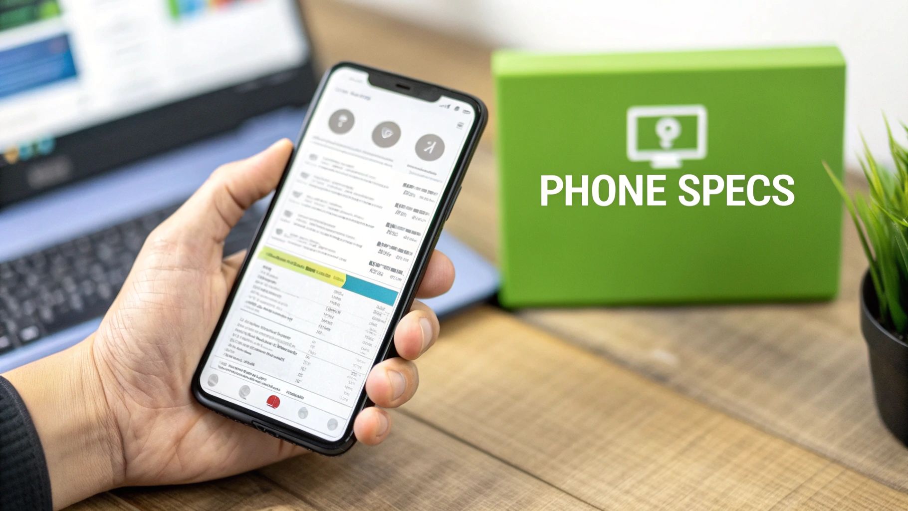 A person holding a modern smartphone, inspecting its screen.