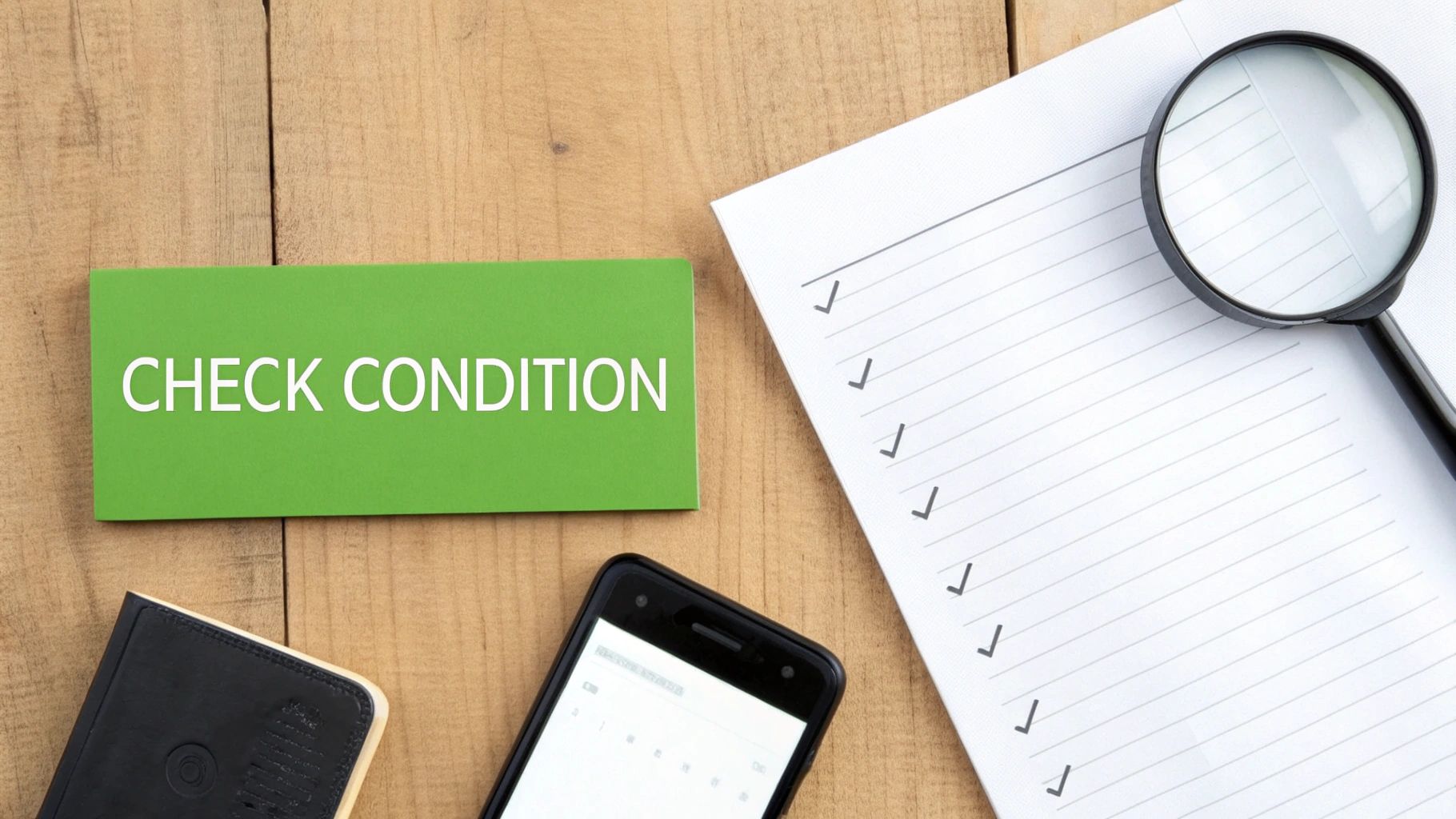 A close-up shot of a person carefully inspecting the screen and edges of their smartphone.