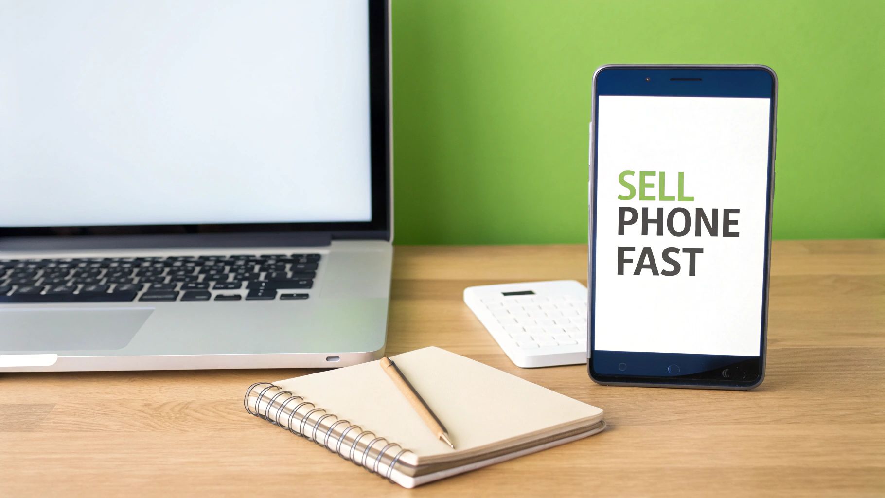 A person holding a smartphone, deciding between different selling options represented by icons.