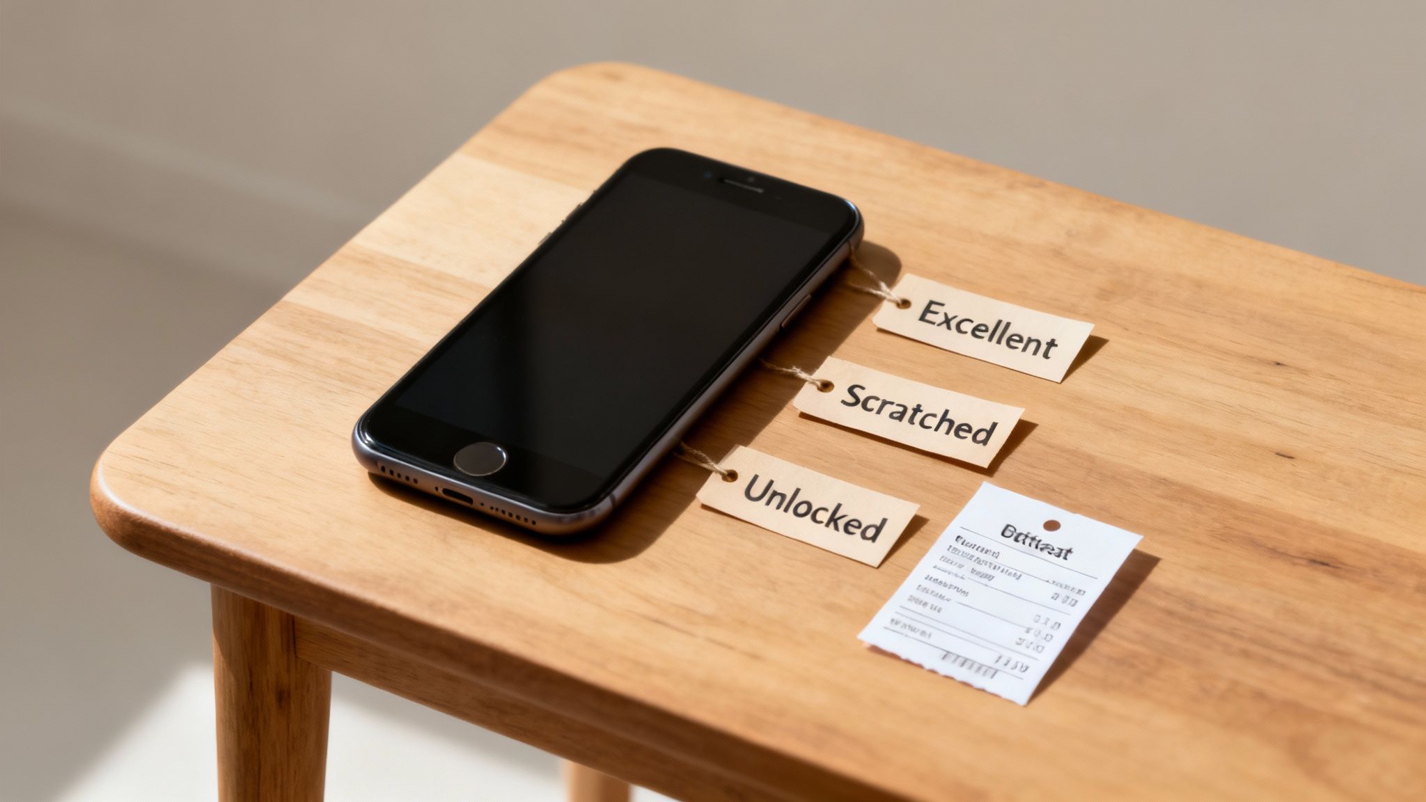 A magnifying glass hovering over a smartphone, symbolizing valuation.