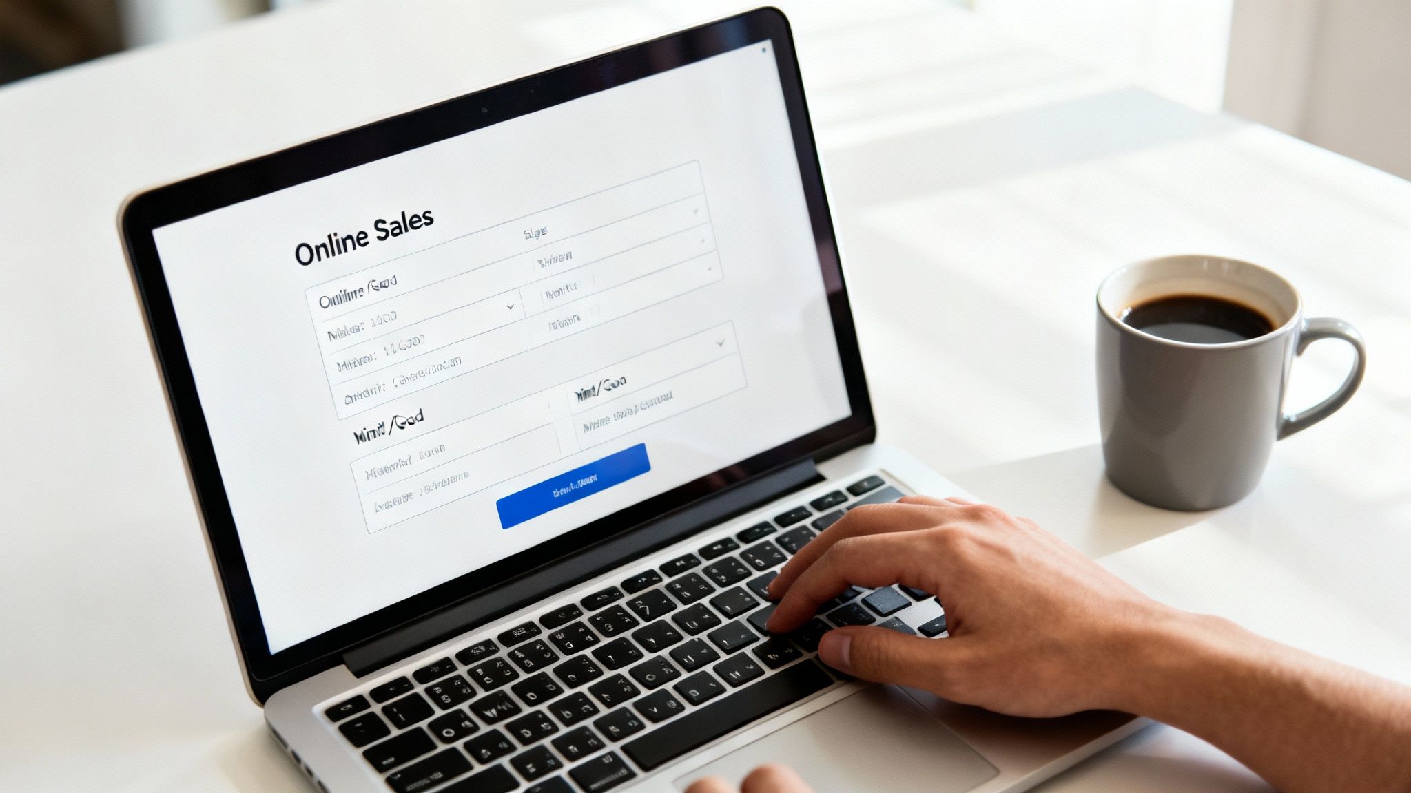 A person using a laptop to fill out an online form, getting a quote for their device.