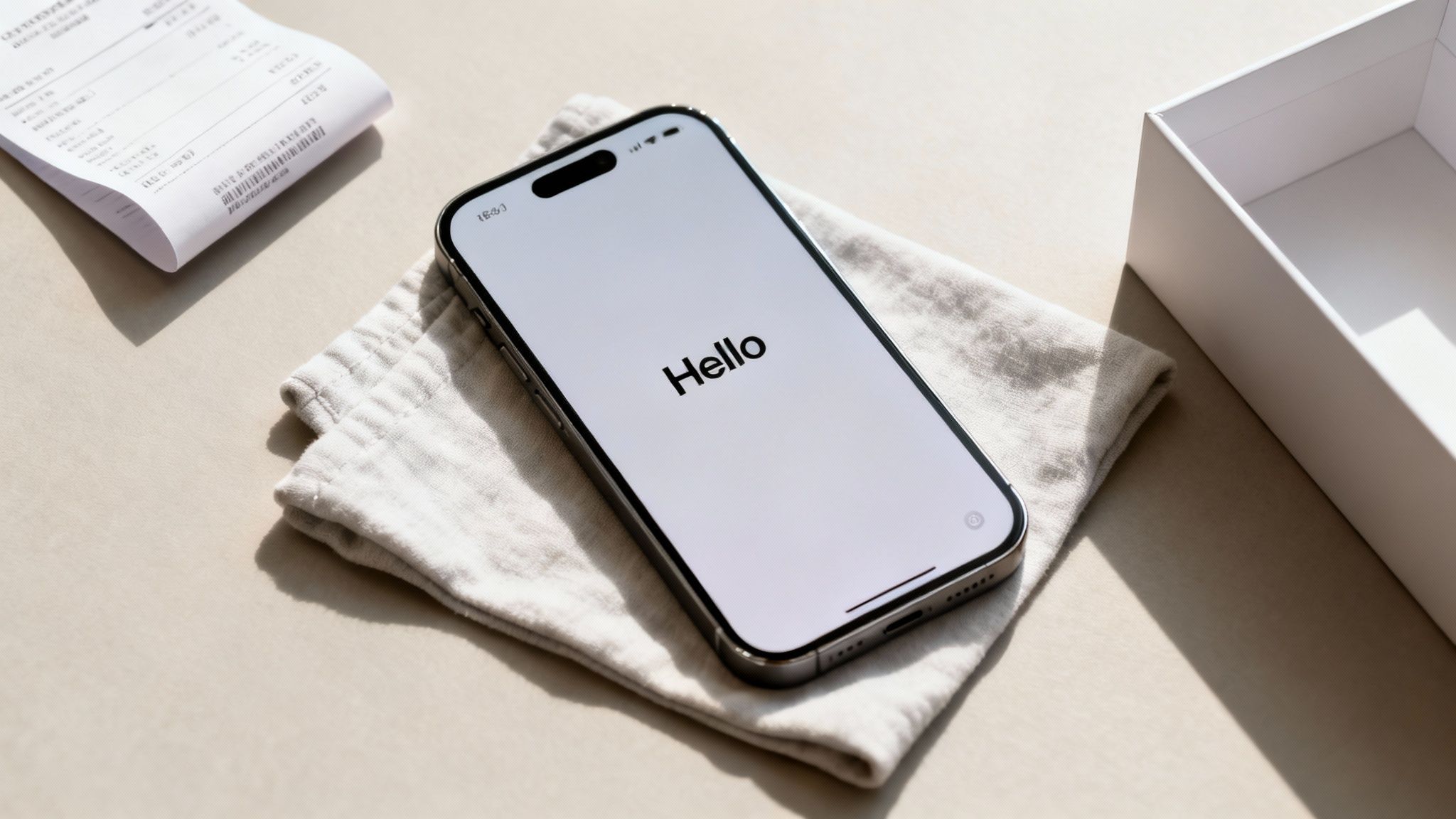 An iPhone being cleaned and inspected, ready for sale.