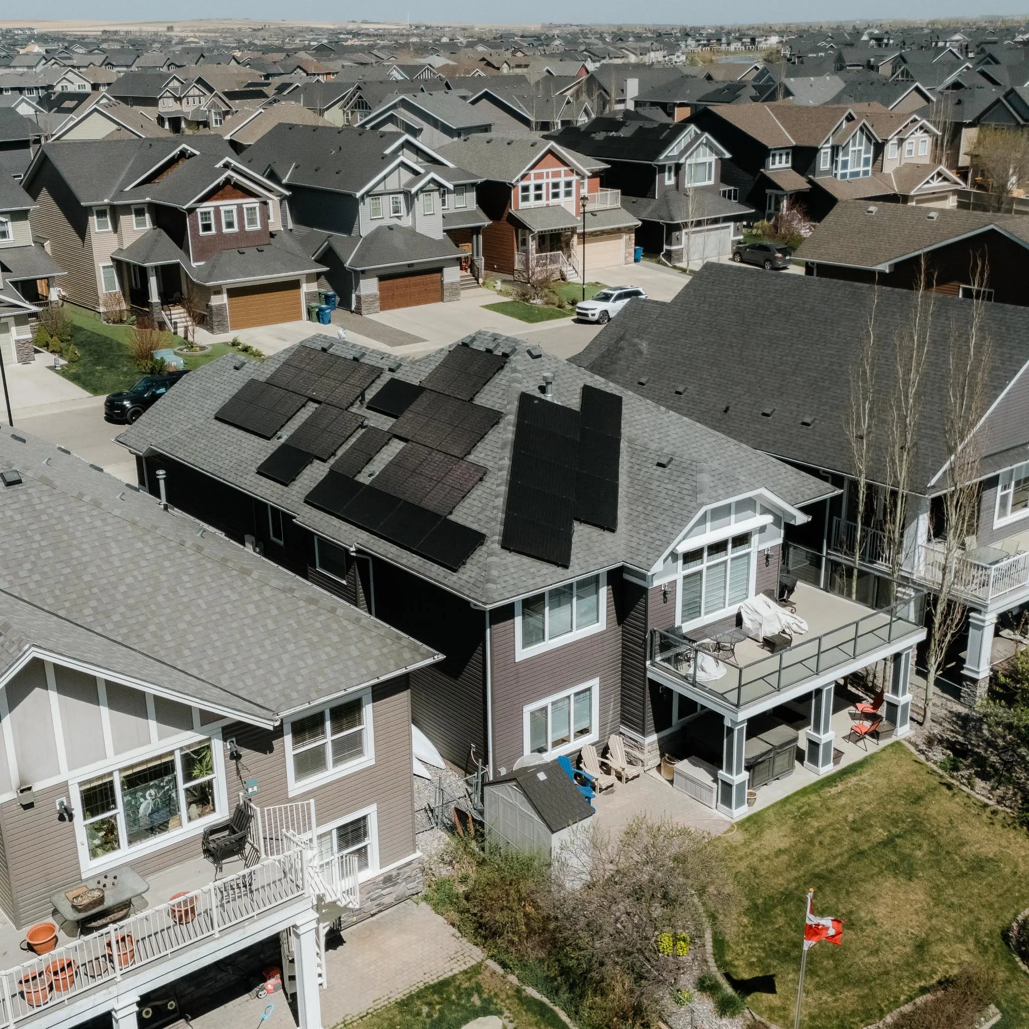 A residential solar panel system installed on an Alberta home by Orizon Energy